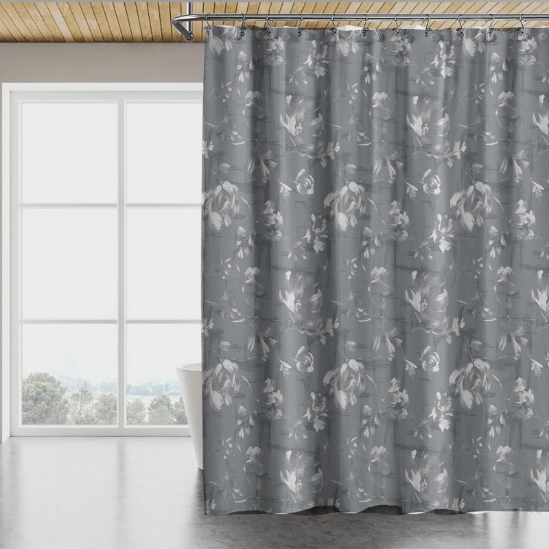 TIKABC Shower Curtain Liner, 4G PEVA Shower Liner, Plastic Waterproof Shower Curtains, with Grommet Holes and 3 Magnetic Weights(Peony Flower) - Image 1